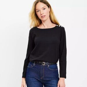 LOFT Black Shoulder Snap Top